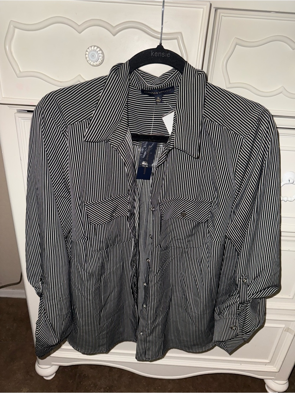 Adrienne Vittadini Women’s Black & White Striped Button-Up Shirt Jacket
